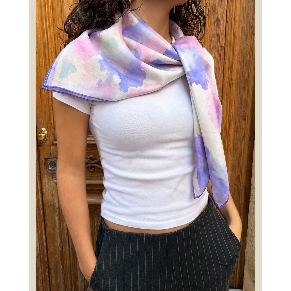 Vintage Silky Chiffon Scarf Wrap Shawl Pashmina Purple Pastel Watercolor Boho